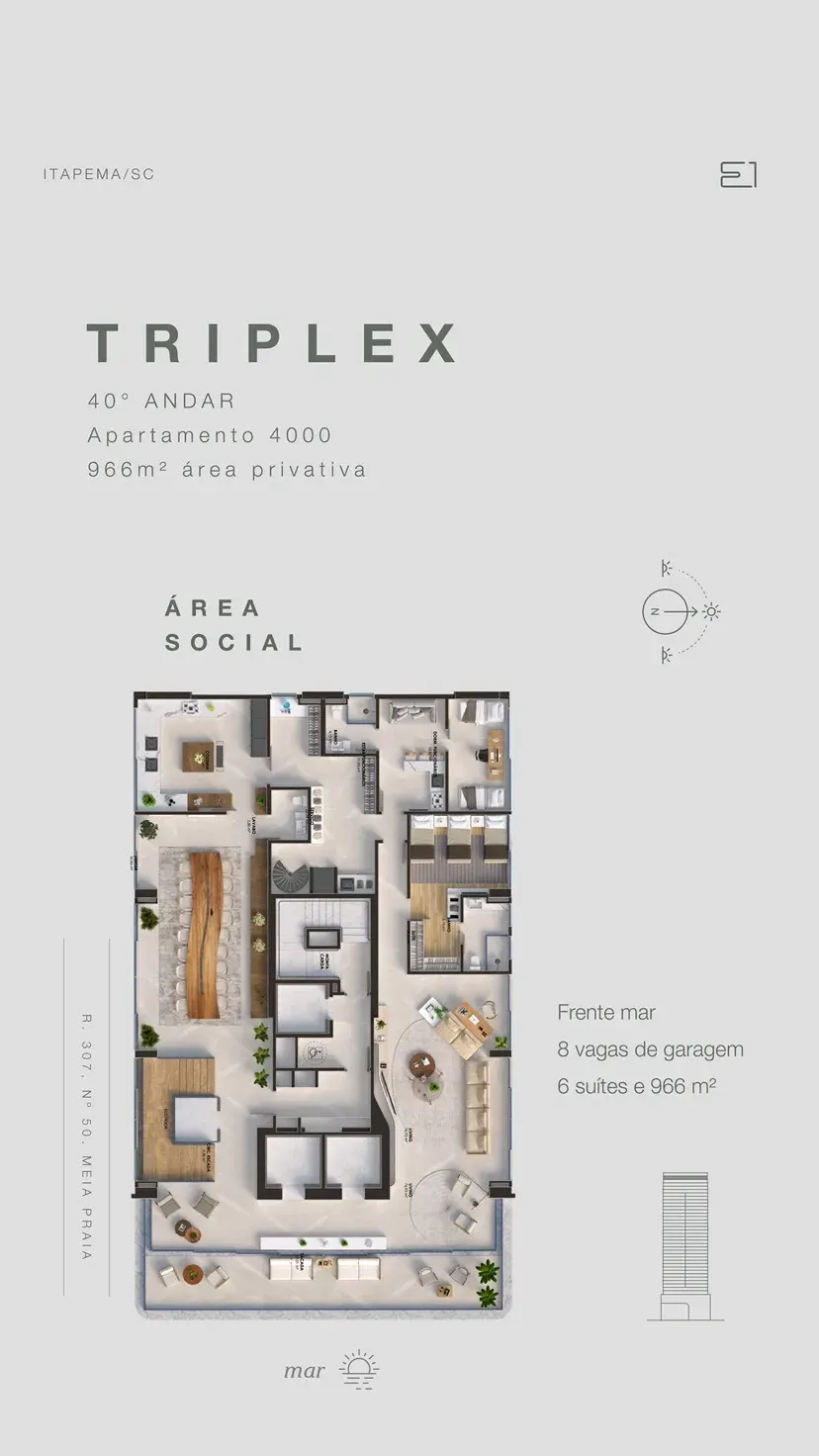 Planta Triplex - Área Social (Apartamento 4000)