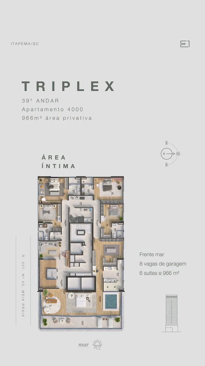 Planta Triplex - Área Íntima (Apartamento 4000)
